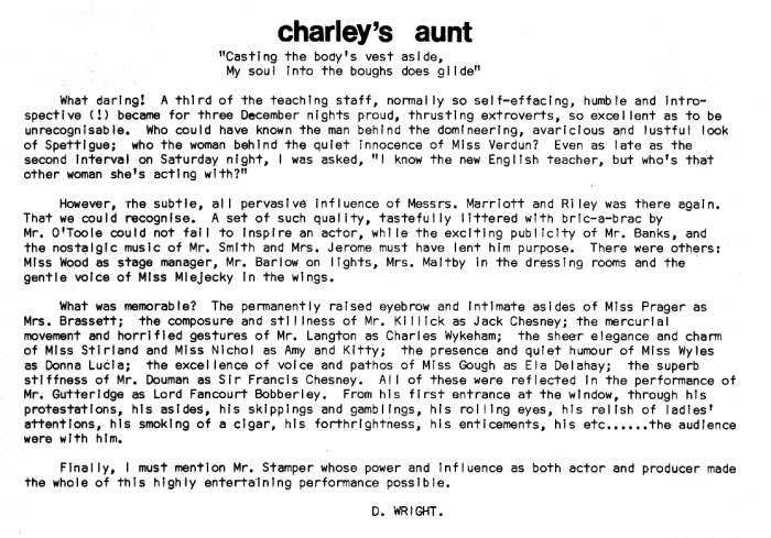 Charley's Aunt - review by D. Wright